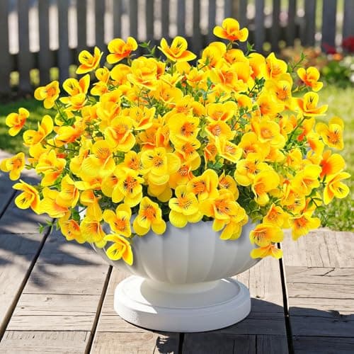 ICX 10pc Artificial Pansy Flowers for Outdoors,Silk Fake Flowers UV Resistant, Spring Flowers Artificial for Decoration,Outdoor Fake Plants for Door Porch Patio Planter Yard (Yellow
