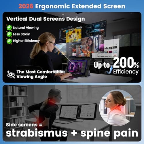 SMISEACOW Laptop Screen Extender 15.6" for 13-17.3'' Laptops, Portable Dual Monitor for Laptop, Ultra-Slim Clamp-On Vertical Dual IPS 1080P Screen Monitor Extender, USB-C HDMI for Office Travel - Thumbnail 5