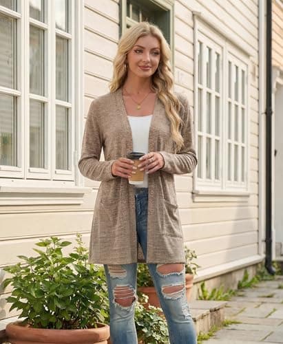 Lepunuo Cardigan Sweaters for Women Lightweight Open Front Long Sleeve Spring Casual Loose Cardigan Plus Size - Thumbnail 2