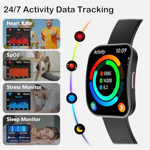 Smart Watch for Men Women, Bluetooth Calls, AI Dial, AI Q&A, 1.85" HD AMOLED Curved Display Fitness Watch with Blood Pressure Sleep Heart Rate Monitor, 110+ Sports Waterproof IP68 Smartwatch, Black - Thumbnail 5
