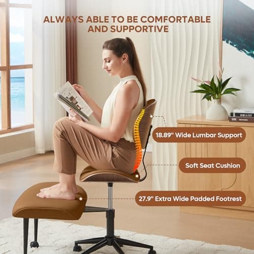Bestier Meditation Chair with Wider Bentwood Back Support, Ergonomic Cross Legged Office Chair for Adults up to 300 lbs, 360° Swivel Adjustable Height for Multi Position (Contemporary Bentwood, Brown) - Thumbnail 3