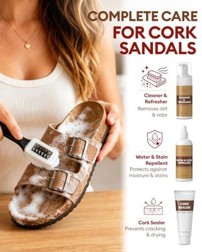 Jevvu Shoe Cleaning Kit Compatible with Birkenstock Sandals, 5-in-1 Shoe Care Kit with Footbed Cleaner, Cork Sealer, Protector Spray, Brush & Towel for Suede, Leather, Nubuck & Cork - Thumbnail 4