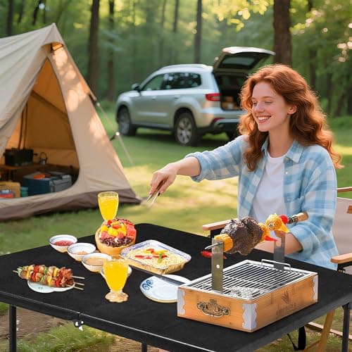 Outspurge 34" Folding Table, Portable Square Camping Card Table with Collapsible Legs & Carrying Handle, Plastic Tables for Outdoor Cooking,Camping,Picnic, Office, Party,Black - Thumbnail 2