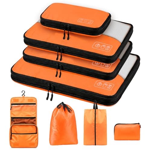 8-Piece Compression Packing Cubes for Travel, Bright & Lightweight Luggage Organizer System for Outdoor Travel & Adventure, Space Save for Backpack, Duffel Bag & Suitcase- Orange - Image 1