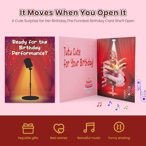 mountova Chicken Birthday Card with Music & Motion, Musical Birthday Cards for Girl, Sister, Granddaughter, Daughter, Mom, Cute Pop Up Birthday Card, 5.9"x7.9" - Thumbnail 2