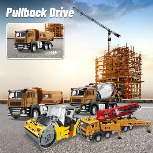 ADTHLIER 1:50 Die-Cast 8-Pack Vehicle Set, Fire Rescue Construction Trucks with Lights and Sounds, Includes 4 fire Trucks and 4 Engineering Vehicles. for Kids 3-9 - Thumbnail 2