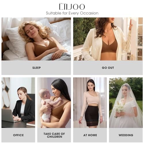 LIIJOO Wireless Bras for Women Full Coverage Plus Size Seamless Back Smoothing Everyday Comfort Bra No Underwire Supportive Bralette（Brown, XL Size） - Thumbnail 6