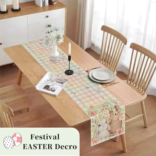 Oeyliz Easter Table Runner Bunny Rabbit Easter Kitchen Dining Table Decoration Table Runners 13x72 Inches Spring Table Runners Table Decoration for Home Party Decor Multicolors‌ - Thumbnail 5