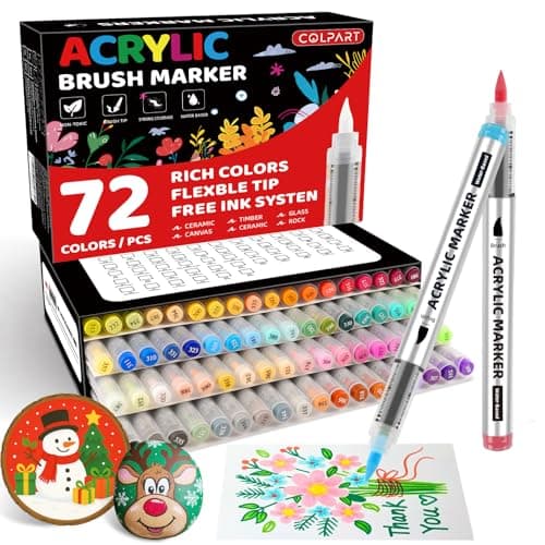 72 Colors Acrylic Paint Markers, Soft Brush Tip Paint Pens and Paint Markers, Acrylic Paint Pens for Easter Decorations, Christmas Gifts,Stone,Canvas,Egg,Rock Painting and DIY Crafts Art Supplies - Image 1