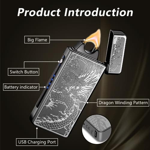 TIKIUKI Dragon Lighter Electric Lighters Rechargeable Windproof Flameless Plasma Arc Lighter Luxury Metal Cool Lighters,lighters for Candle,Incense Stick - Thumbnail 3