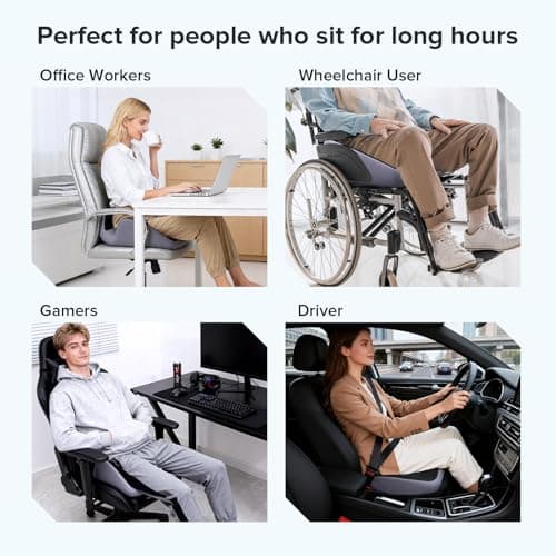 Seat Cushion for Relief Sciatica - Memory Foam Cushion for Office Chair, Hip & Coccyx Pain Relief for Long Sitting,2025 Upgraded Large Seat Pillow for Soft Support,for Game Chair/Wheelchair - Thumbnail 5