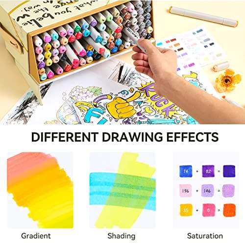 Arrtx Alcohol Markers OROS 90 Colors,Brush and Chisel Tip,Art Markers for Artists Adult Coloring Sketch Illustration, Comic - Thumbnail 2