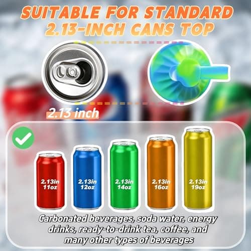 Dipesi 4 Pack Soda Can Lids with Straw,Silicone Soda Can Covers,Energy Drink Canning Lids,BPA-Free,Reusable Can Covers for soda,Coke,Beer,Juice,Fits Standard Cans - Thumbnail 5