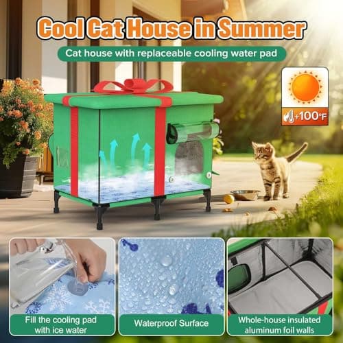 NEAIYDA Outdoor Heated Cat House,Weatherproof and Insulated Outside Cat Shelter with Heated Pad and Cooling Pad(4 Seasons Universal),Gift Box for Cats.(Large) - Thumbnail 3