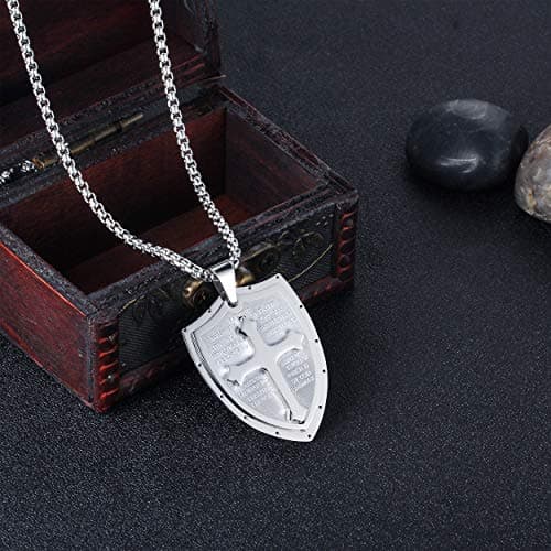 Rehoboth Mens Stainless Steel Shield Cross Pendant Necklace Shield Armor of God Ephesians 6:16-17 Pendant Chain 24 Inch for Women Men Silver - Thumbnail 3