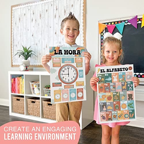 Hadley Designs Spanish Posters for Classroom - 12 Bilingual Educational Posters for Spanish Classroom Decorations Must Haves, Calendario y Alfabeto en Español Para la Pared, Colorful Teacher Supplies - Thumbnail 6