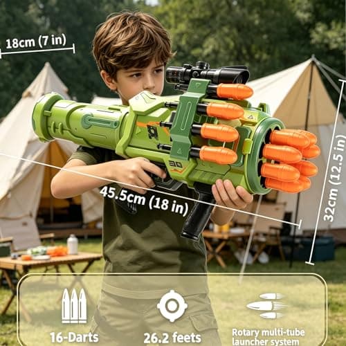 Toy Gun Toy Foam Blasters - New 2026 Jumbo Rocket Gun, Toy Rocket Artillery Launcher RPG Gun with 16 Foam Rockets Bullets, Outdoor Shooting Games Toy Guns for Kids 6-12 Year Birthday Xmas Gifts - Thumbnail 5