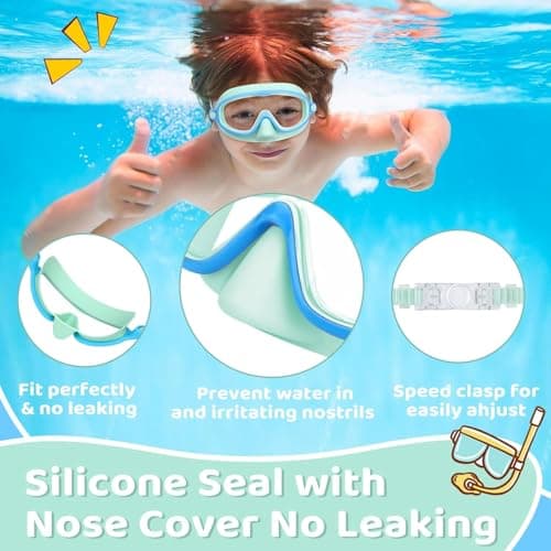 Vvinca 2 Pcs Kids-Swim-Goggles with Nose Cover, Swimming Diving Mask Wide View Anti Fog UV Anti Shattered Lens for Kids 3-5 - Thumbnail 5