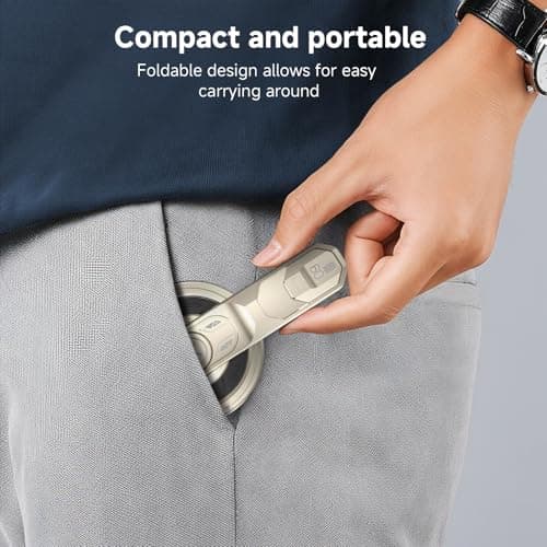 360° rotating magnetic phone holder, made of aluminum alloy, lightweight and portabl, with a press-type buckle design for an ultra-thin stand, suitable for all smartphones including iPhone and Samsung - Thumbnail 5