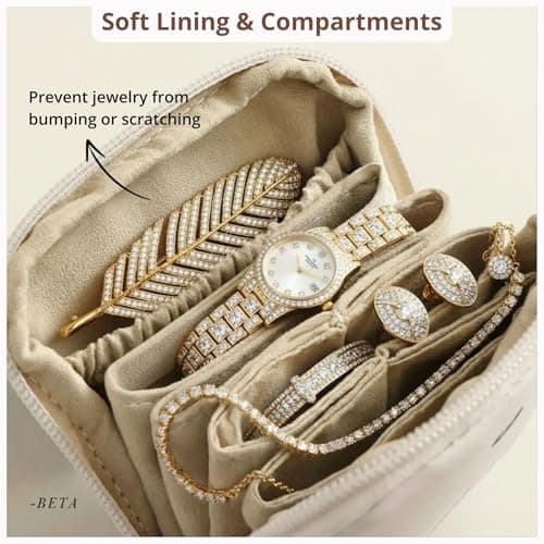 tianzong Small Travel Jewelry Case, Bridesmaid Gifts, Tangle-Free Jewelry Pouch Bag with Gift Box, Waterproof PU Jewelry Organizer for Valuables (Pink, Single Zipper) - Thumbnail 4