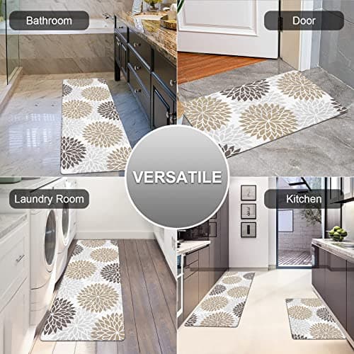 HEBE Anti Fatigue Kitchen Rugs Sets of 2, Non Slip Kitchen Mats for Floor, Waterproof Cushioned Comfort Standing Carpet for Kitchen Sink, Home Office, Laundry Room - Thumbnail 2