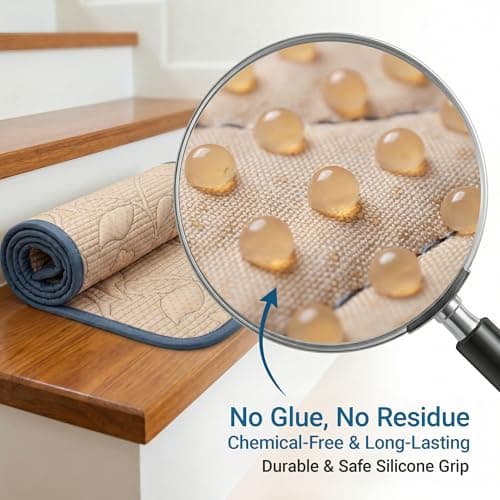 Soft Stair Treads 8x30, Plush Cotton Cushioned Carpet for Hardwood Floors, Non-Slip Silicone Backing No Adhesive, Quiet Safety Mats for Kids & Pets, Machine Washable-Blue - Thumbnail 2
