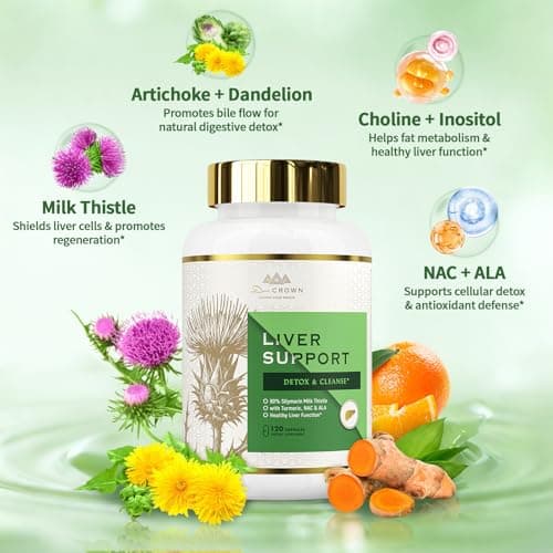 DR. Crown Liver Cleanse Detox & Repair - Milk Thistle Supplement, with Silymarin, N-Acetyl Cysteine(NAC), Artichoke, Turmeric & Dandelion for Liver Detox, Cleanse, Gluten Free, Non-GMO - 120 Capsules - Thumbnail 4