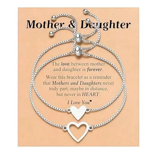Drefund Mother Daughter Bracelets Stainless Steel for Mothers Day Birthday Friend Gifts, Silver Heart Jewelry Mommy and Me Bracelets for Women, Adjustable Matching Friendship Bracelets - Image 1