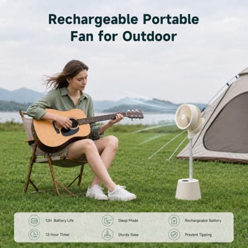 HZTzone Rechargeable Smart Pedestal Fan, 20dB Quiet 360° Oscillating Fan | DC Motor Wi-Fi App & Remote Control, 6 Speeds, 8-12Hrs Built-in Battery, Height Adjustable fan for Bedroom Patio Travel - Thumbnail 4
