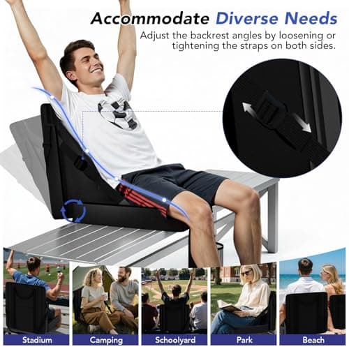 janiry Stadium Seats with Back Support 1PACK Adjustable Bleacher Chairs with Back and Cushion Bleacher Seat with Cup Holder, Carry Handle & Shoulder Strap for Outdoor Sports Events, Picnics, Black - Thumbnail 6