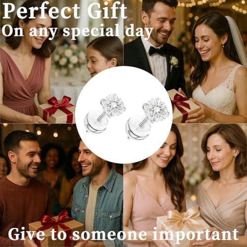 6mm Moissanite Stud Earrings in White Gold Plated Titanium | HypoAllergenic Earrings for Women & Men (Silver 6mm) - Thumbnail 6