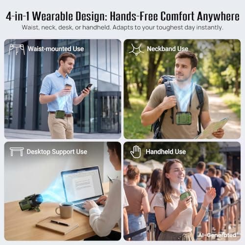 Portable Waist Fan Clip on Belt, 100 Speeds Adjustable Hands-Free Neck Fan, Waist Fan up to 24H Cooling, Hands-Free Hanging mini waist fan for Warehouse, Camping, Outdoor,Travel - Thumbnail 4