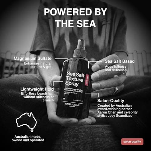 Kings Domain Melbourne Sea Salt Texture Spray | Lightweight Beach Hair Spray for Natural Volume, Grit & Matte Finish | Fuller and Thicker Hair - Thumbnail 5