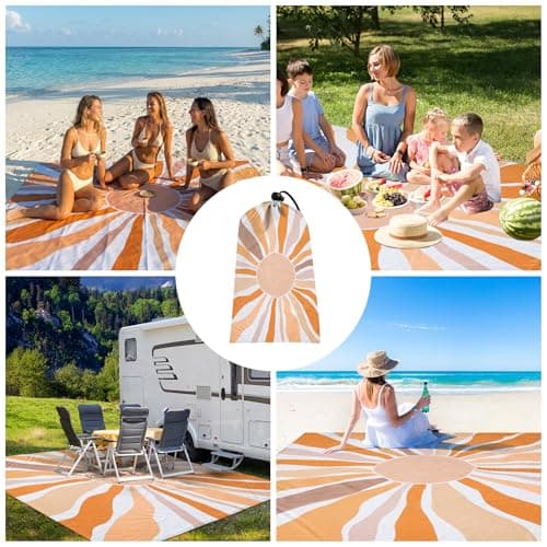 Beach Blanket Waterproof Sandproof, Extra-Large Picnic Blankets with Stakes & Travel Bag, Lightweight, Quick-Dry, Compact Beach Mat for Outdoors, Camping, Beach, Trips – Summer Vacation Essentials - Thumbnail 5