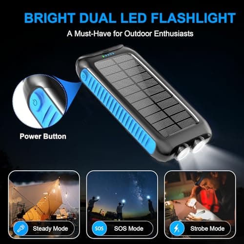 Kepswin Solar Power Bank 49800mAh Portable Solar Phone Charger with LED Flashlight/15W Fast Charge USB C Waterproof External Backup Battery Pack for All Cell Phones & Electronic Devices - Thumbnail 3