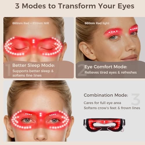 Red Light Therapy for Eyes, Under Eye Red Light Eye Mask for Fine Lines Eye Bags, 3 Modes Face Mask Device, Infrared Light Therapy for Dark Circles, Visual Wellness, Eye Fatigue, Jet Lag - Thumbnail 3