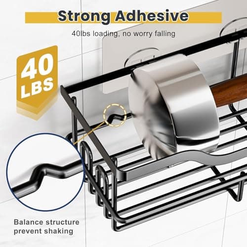 OMAIRA 3-Pack Shower Caddy with Soap Holder, Adhesive Rustproof No-drill Strudy Loading Inside Shower Organizer Shelves Rack Storage Bathroom Organization for Smooth Wall Glass Tile, Black (X-Large) - Thumbnail 4
