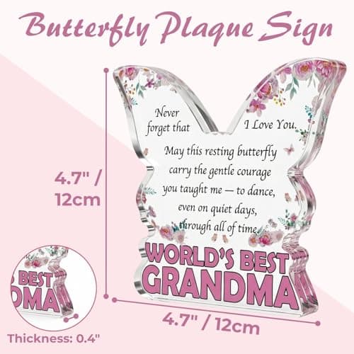 Grandma Gifts from Granddaughter or Grandson, Atarvana 4.7"x4.7"x0.4" Acrylic Keepsake Unique Butterfly Plaque Sign Birthday Mother's Day Present for Nana Grandmother - Thumbnail 2