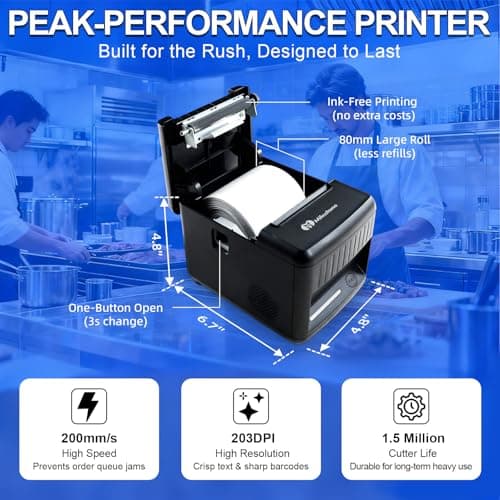 Milestone P80E POS Receipt Printer, 80mm USB Thermal Receipt Printer with Auto Cutter & Audio-Visual Alerts, Restaurant Kitchen Retail Printers with USB Ethernet Cash Drawer Support Windows Mac - Thumbnail 4