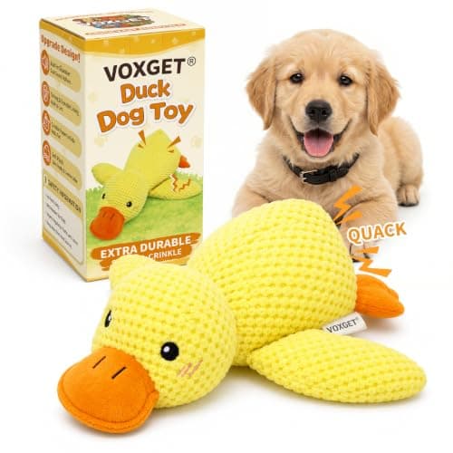 VOXGET Upgrade Dog Duck Toy for Chewers, 2026 Thicken Chew Toy with Quack Sound for Dogs Puppy Teething, Plush Calm Dog Toys with Crinkle for All Large Small Breeds Keep Busy, Model PYD01Q (Yellow,S)