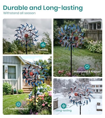 VUFOZ 4 Layer Wind Spinner Outdoor Metal, 13" Kinetic Wind Spinner for Yard and Garden, Decorative Metal Yard Art for Lawn or Patio - Thumbnail 3