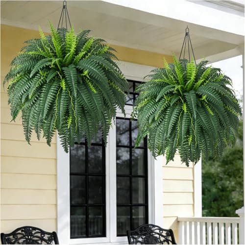 fawdge 40" Artificial Boston Fake Ferns for Outdoors Large, UV Resistant Hanging Fern for Front Porch, for Window Box & Patio Decor, Realistic Spiky Fern Bush for All Seasons (2 Pack)