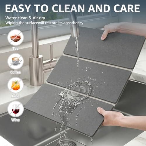 Sisher Large Stone Dish Drying Mat For Kitchen Counter,Quick Dry Diatomaceous Earth Drying,Water Absorbing,Easy To Store,Foldable For Dish Racks, Bottles, Cups, And Cutlery.(24" × 16" Dark Gray) - Thumbnail 3