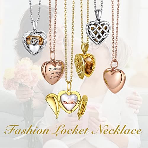 Bestyle Silver Heart Locket Rose Gold Plated Celtic Knot Pendant Necklace Memorial Message Photo Locket Necklace for Women, Love Statement Necklace Gift, 18“+2” Chain - Thumbnail 3