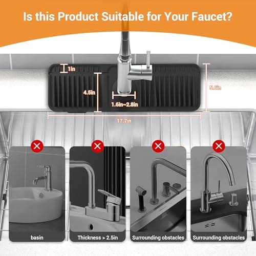 ZJWZLG Faucet Mat for Kitchen Sink, 17.7"X5.5" Silicone Sink Splash Guard , Snap-On Design & 7°slope Fast Drain, Folding Sink Faucet Mat for Universal Kitchen Bathroom Sink(Black) - Thumbnail 5