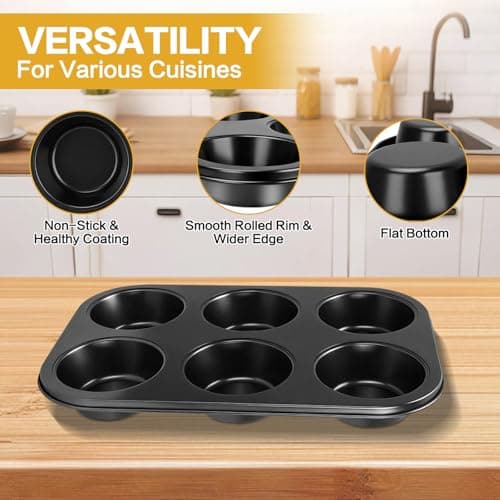 Shinsin Jumbo Muffin Pan 6 Cup, 2-Pack Nonstick Extra Large Muffin Tin for Baking, Durable Non-Toxic Carbon Steel, 3.35'' Diameter, 1.77'' Deep Muffin Mold, Deep Cup Design - Thumbnail 3