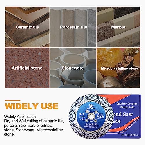Diamond Porcelain Tile Saw Blade - BRSCHNITT 5" Super Thin Diamond Cutting Grinding Disc with X Teeth with 5/8 Thread for Ceramic Tiles,Granite,Marble Angle Grinder Circle Saw Blade - Thumbnail 4