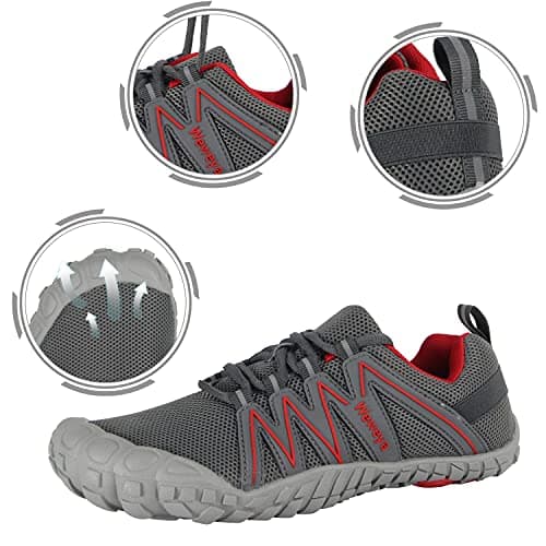 Weweya Trail Running Shoes Women Cross Training Wide Gym Toes Ladies Lightweight Exercise Jogging Workout Hiking Minimalist Barefoot Sneakers Grey Red US Size 5.5 - Thumbnail 2