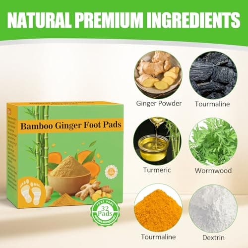 Niifawh Bamboo Foot Pads, 32 Pads Turmeric & Ginger Natural Pad with Ginger, Wormwood, Bamboo Vinegar, 32 Pads Bigger Adhesive Sheet for Men & Women - Thumbnail 2