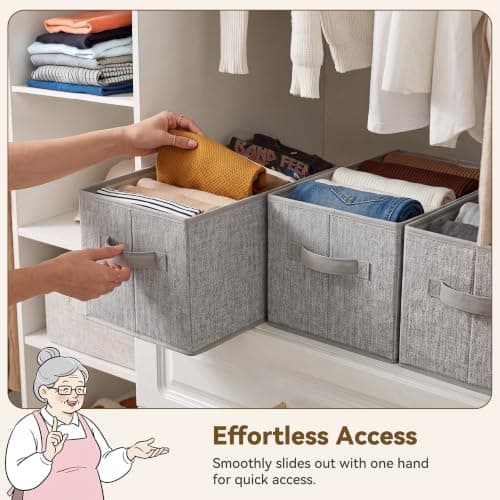 GRANNY SAYS Storage Baskets for Shelves, Closet Storage Bins with Handles, Fabric Organizers and Storage Bins, Storage Boxes for Clothes, Gray, Medium, 3-Pack - Thumbnail 3